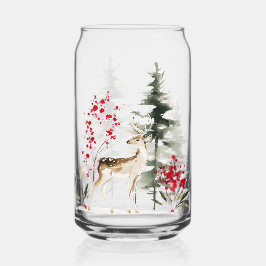 Vaso Con Forma De Lata Acuarela Ciervo Bosque Navideño