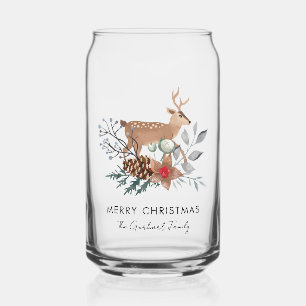 Vaso Con Forma De Lata Acuarela Ciervo Botánico Navidad Personalizado