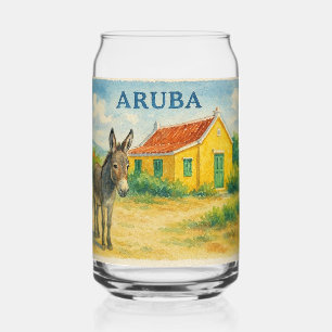 Vaso Con Forma De Lata Acuarela de burro de Aruba y casa Cunucu