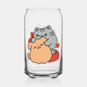 Vaso Con Forma De Lata Adorable Cat and Dog Hug - Diseño de Meow & Woof