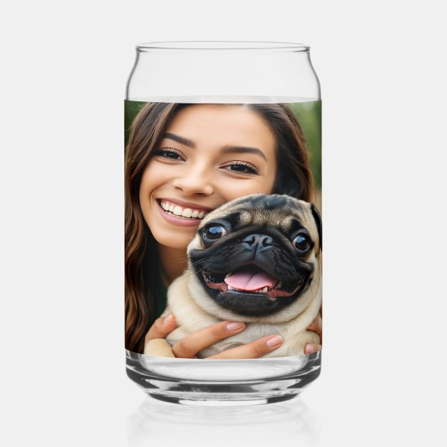 Vaso Con Forma De Lata Agregar foto de pug personalizar (Anverso)