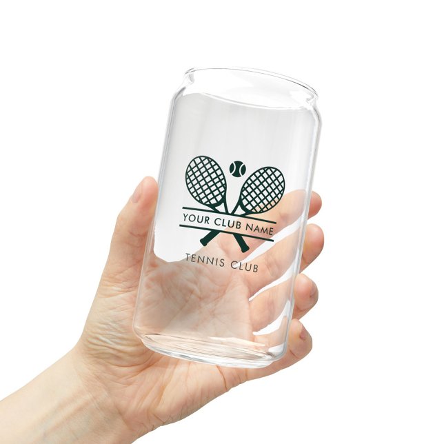 Vaso Con Forma De Lata Agregar nombre de club Tennis Team Players Swag (Lawn Tennis Rackets Motif Green Logo Can Glass Swag)