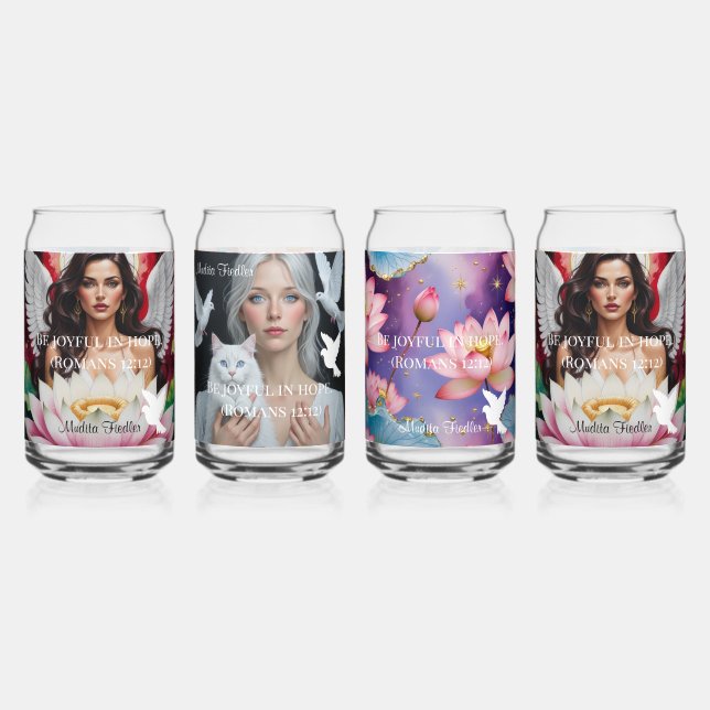 Vaso Con Forma De Lata Alégrense en la esperanza. (Romanos 12:12) (Anverso)