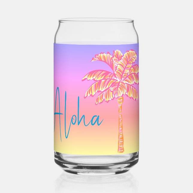 Vaso Con Forma De Lata Aloha del árbol de palmas rosadas tropicales (Anverso)