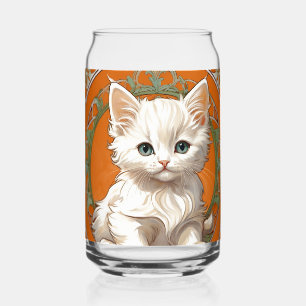 Vaso Con Forma De Lata Alphonse Mucha Art Nouveau Gatito Blanco
