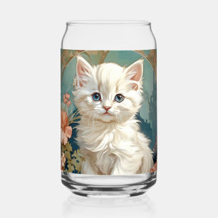 Vaso Con Forma De Lata Alphonse Mucha Estilo Gato Blanco