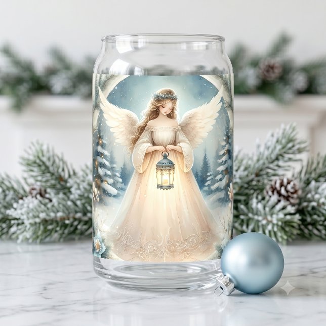 Vaso Con Forma De Lata Ángel Celestial de Invierno Farol de Esperanza (Celestial Winter Angel Lantern of Hope Can Glass)