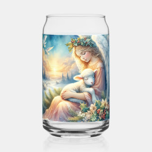 Vaso Con Forma De Lata Ángel navidades con cordero en la paz invernal