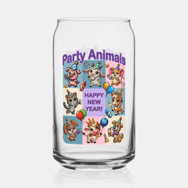 Vaso Con Forma De Lata Animales fiestas "Feliz Año Nuevo" (Anverso)