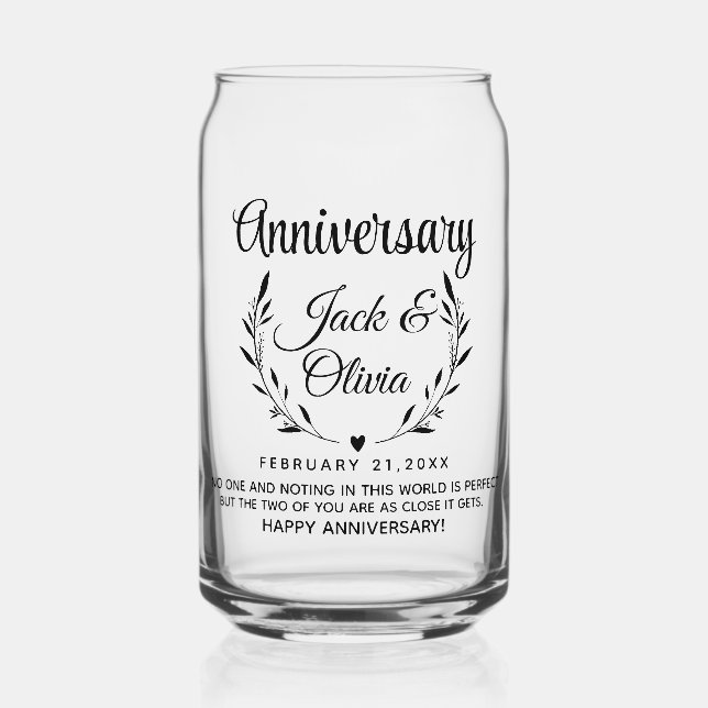 Vaso Con Forma De Lata Aniversario Personalizado moderno Pareja Nombre Fe (Anverso)