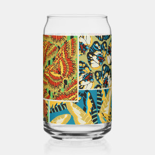 Vaso Con Forma De Lata Arte de Mariposa Art Déco Amarillo y Turquesa Vibr