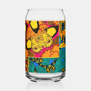 Vaso Con Forma De Lata Arte de Mariposa Rosa y Turquesa Maximalista Vibra