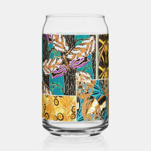 Vaso Con Forma De Lata Arte de Mariposa Verde Azul y Púrpura Maximalista 