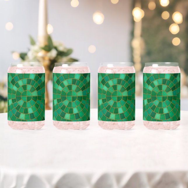 Vaso Con Forma De Lata Arte de patrón circular mosaico esmeralda (Insitu (Boda))