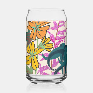 Vaso Con Forma De Lata Arte Floral Art Déco Vibrante Magenta y Naranja