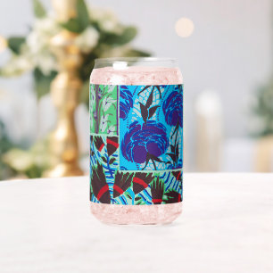 Vaso Con Forma De Lata Arte floral azul y verde maximalista vibrante