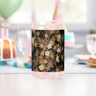 Vaso Con Forma De Lata Arte Floral de Otoño Vintage Japonés Negro Dorado