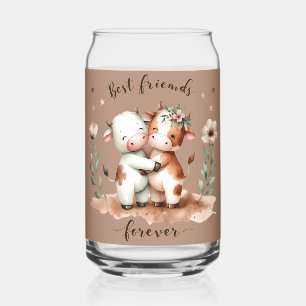Vaso Con Forma De Lata Arte floral de vacas lindas amigas abrazándose