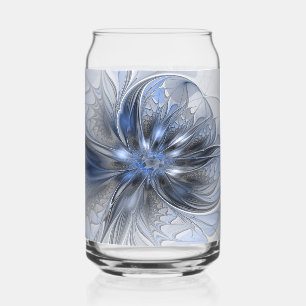 Vaso Con Forma De Lata Arte fractal floral abstracto de acuarela gris azu