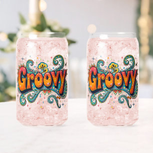 Vaso Con Forma De Lata Arte Retro Psicodélico Groovy de los 70 Funky Hipp