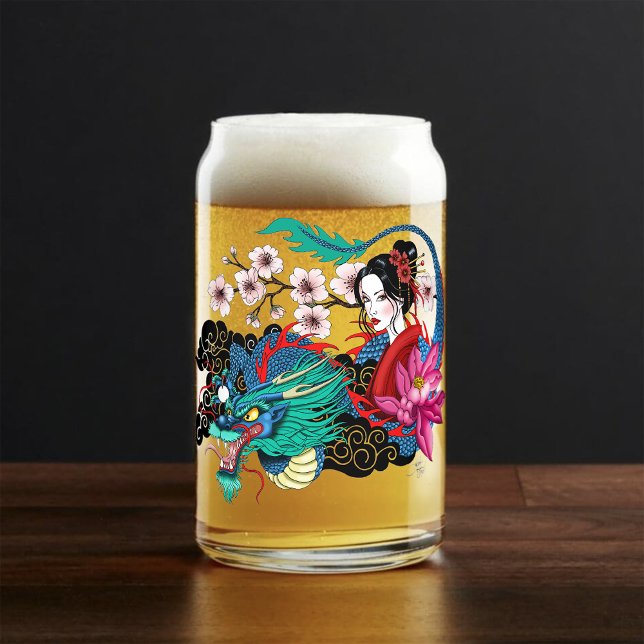 Vaso Con Forma De Lata Asian Geisha Dragon Cherry Blossoms Blue (Subido por el creador)