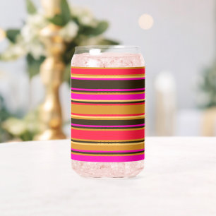 Vaso Con Forma De Lata Audaz lata de vidrio rayado de oro, rojo y magenta