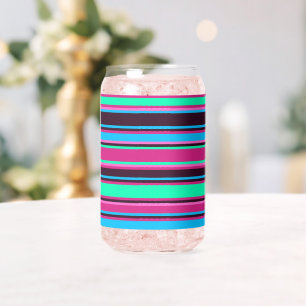Vaso Con Forma De Lata Audaz Magenta, Aqua y Blue Strige Glass Can