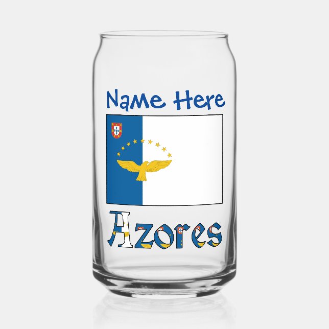 Vaso Con Forma De Lata Azores Bandera Azorea Personalización Azul (Anverso)