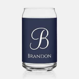 Vaso Con Forma De Lata Azul Marino Nombre Personalizado y Monograma