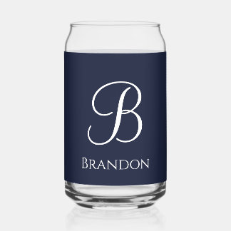 Vaso Con Forma De Lata Azul Marino Nombre Personalizado y Monograma