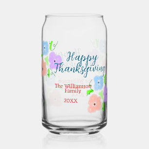 Vaso Con Forma De Lata Azul morado rosa feliz acción de gracias agregar f