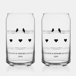 Vaso Con Forma De Lata B&W personalizado 2 aves y 3 corazones
