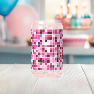 Vaso Con Forma De Lata Baldosas de piscina, mosaicos rosados, patrón geom
