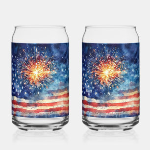 Vaso Con Forma De Lata Bandera americana y fuegos artificiales. Juego de