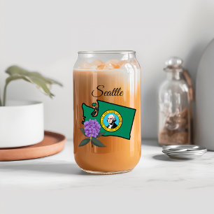 Vaso Con Forma De Lata Bandera de Washington y Flor Pacífico Rododendros