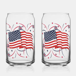 Vaso Con Forma De Lata Bandera estadounidense y fuegos artificiales