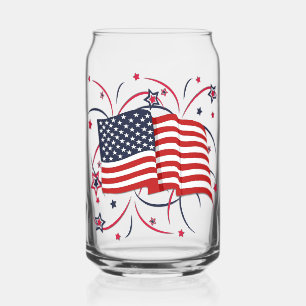 Vaso Con Forma De Lata Bandera estadounidense y fuegos artificiales