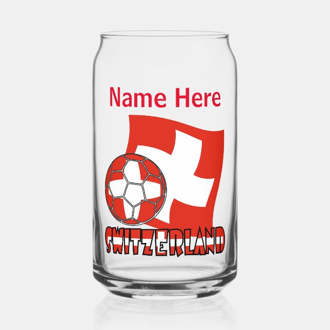 Vaso Con Forma De Lata Bandera Suiza Fútbol Ball Personalización Roja (Anverso)