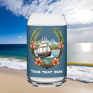 Vaso Con Forma De Lata Barco marino hawaiano más playa de texto