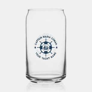 Vaso Con Forma De Lata Barco vintage de la rueda náutica azul blanco