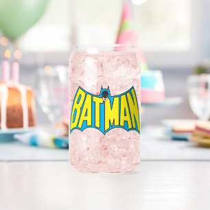 Vaso Con Forma De Lata Batman   Logotipo azul amarillo vintage