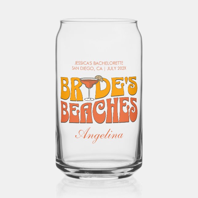 Vaso Con Forma De Lata Beach Bachelorette Party Groovy Bride's Beach (Anverso)