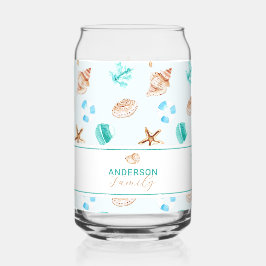 Vaso Con Forma De Lata Beach Coastal Seashells Family Name Custom