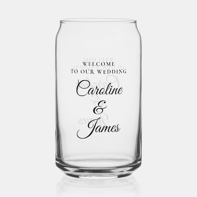 Vaso Con Forma De Lata Bienvenido a Nuestra Boda  Agregar nombre  (Anverso)