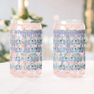 Vaso Con Forma De Lata Blue Cottage Garden Glass Cup: Romantic Floral