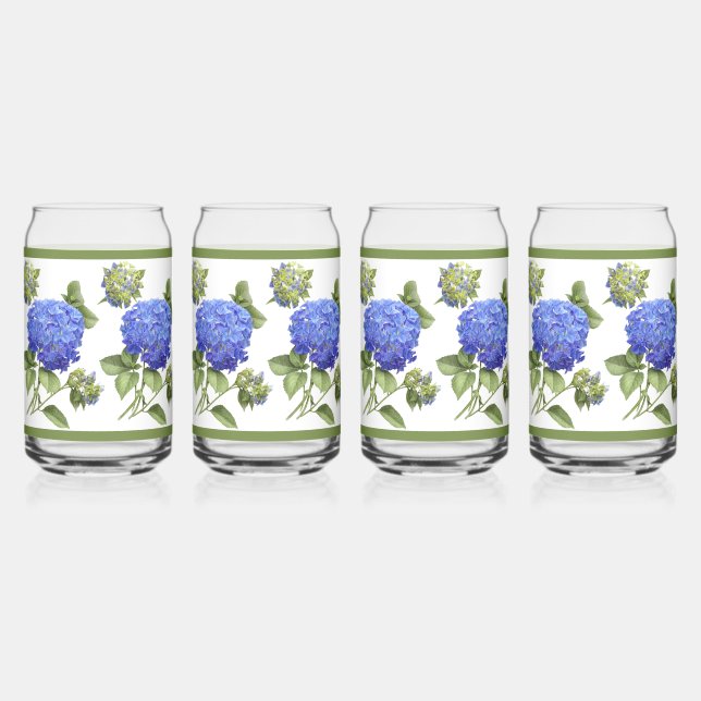 Vaso Con Forma De Lata Blue Hydrangeas Arte Botánico Floral (Anverso)