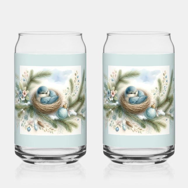 Vaso Con Forma De Lata Bluebird Nest with Ornaments in Winter Pines  (Anverso)