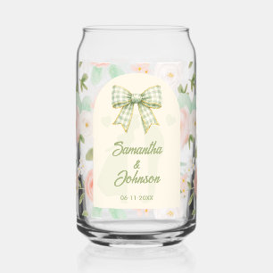 Vaso Con Forma De Lata Boda con Lazo de Gingham Verde de Flor Silvestre