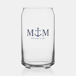 Vaso Con Forma De Lata Boda de Anclaje Azul de la Marina Náutica