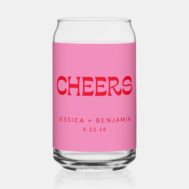 Vaso Con Forma De Lata Boda de nombres de tipografía roja rosa de Cheovy  (Anverso)